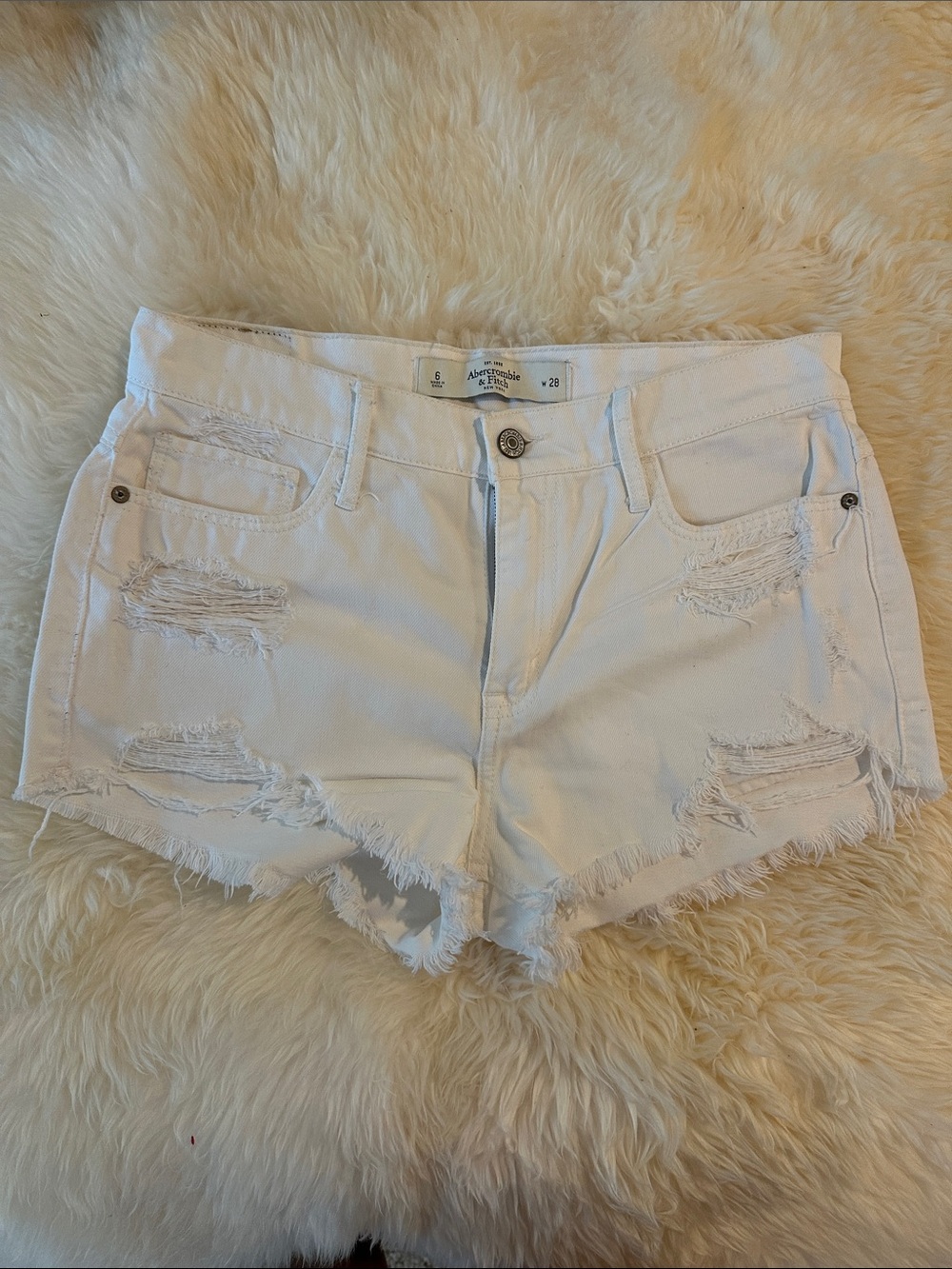 Abercrombie & Fitch White Distressed Cutoff Jean Shorts